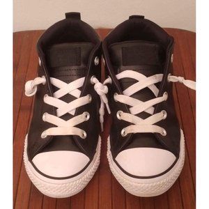 Kid's Converse Black leather Mid top street sneakers size 3 youth